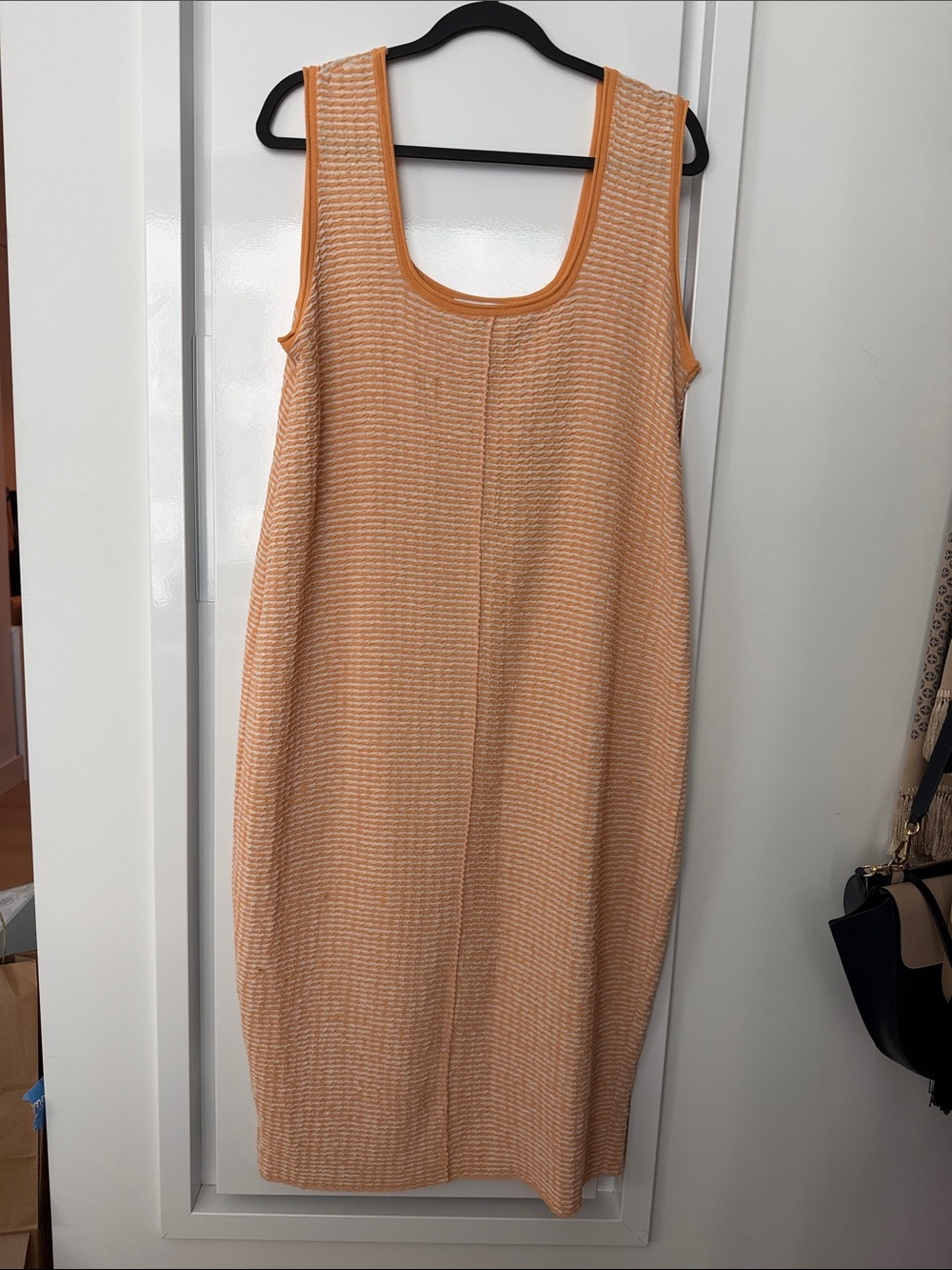 Sleeveless Peach Midi Dress with Square Neck